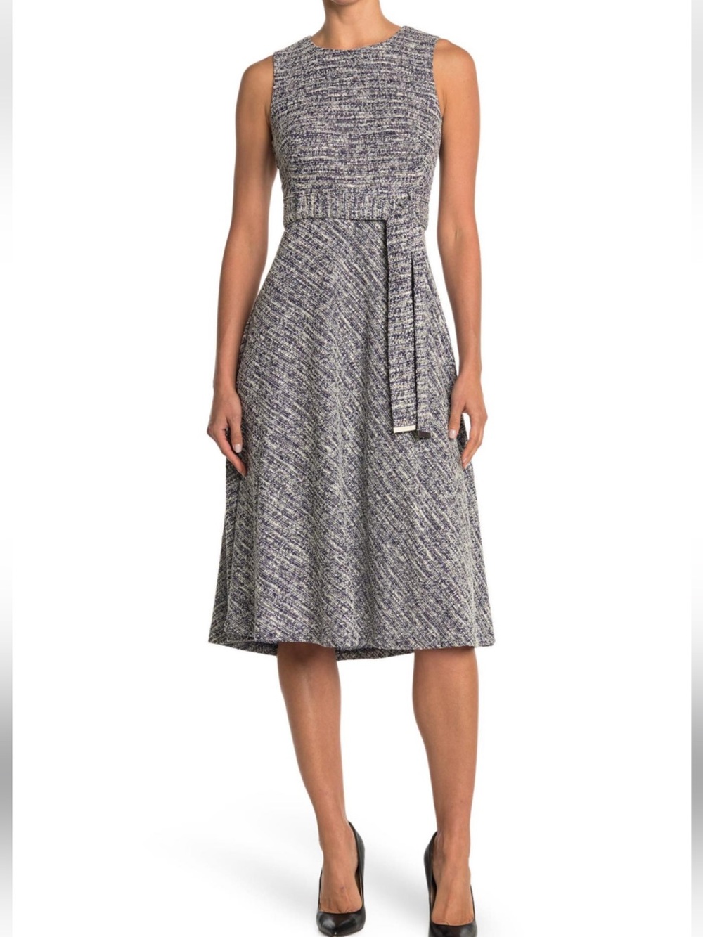 Calvin Klein Sleeveless Tweed Fit-and-Flare Dress in Gray. 🆕